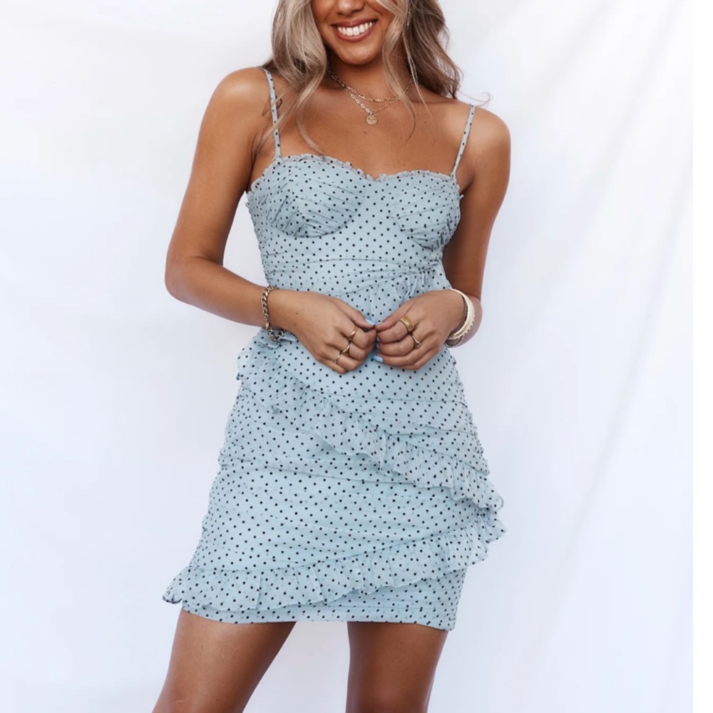⭐️ Mimosa Time Polka Dot Chic Glam Girly Party Classy Ruffle Elegant Mini Dress